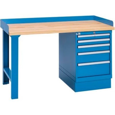 LISTA INTERNATIONAL Industrial Workbench w/Leg, 5 Drawer Cabinet, Butcher Block Top - Blue XSWB20-60BT/BB